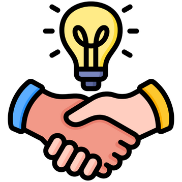 two hands shaking with a light bulb in the middle